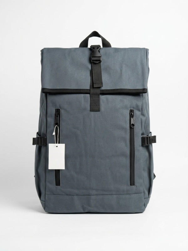 Minimalist Grey Flap-Top Canvas Backpack with Buckle